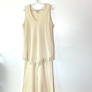 Cecilia Nathal Vintage 1990s Cream Gauzy Fringe Maxi Dress Sz XL 100% Cotton